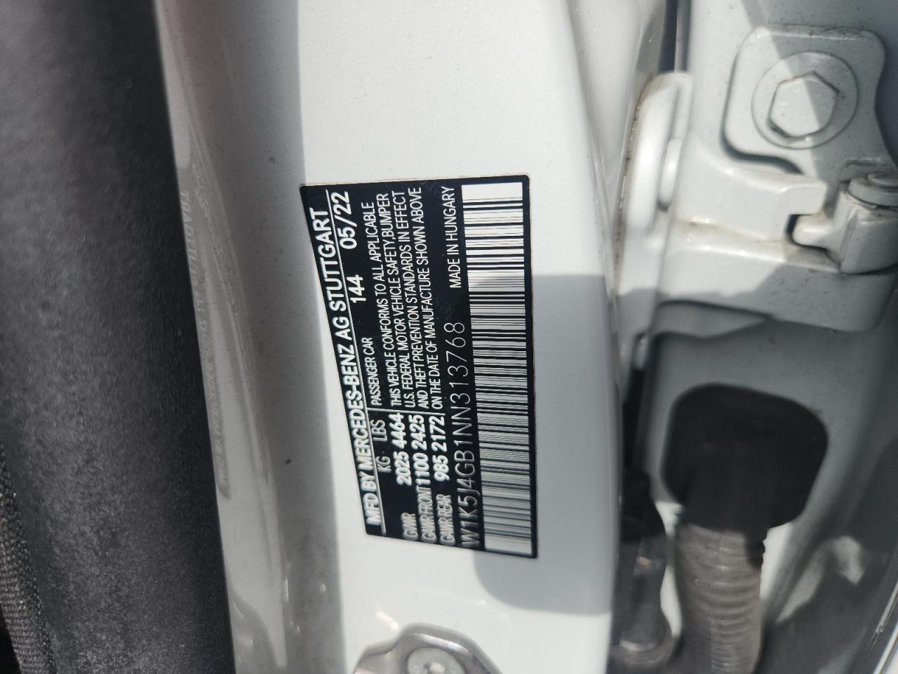 2022 Mercedes-Benz Cla 250 VIN: W1K5J4GB1NN313768 Lot: 59884515