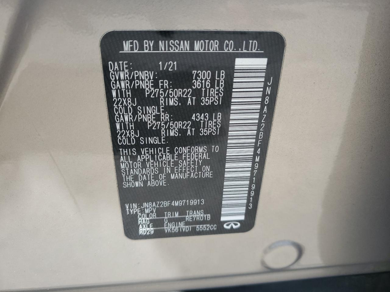 2021 Infiniti Qx80 Sensory VIN: JN8AZ2BF4M9719913 Lot: 61629595