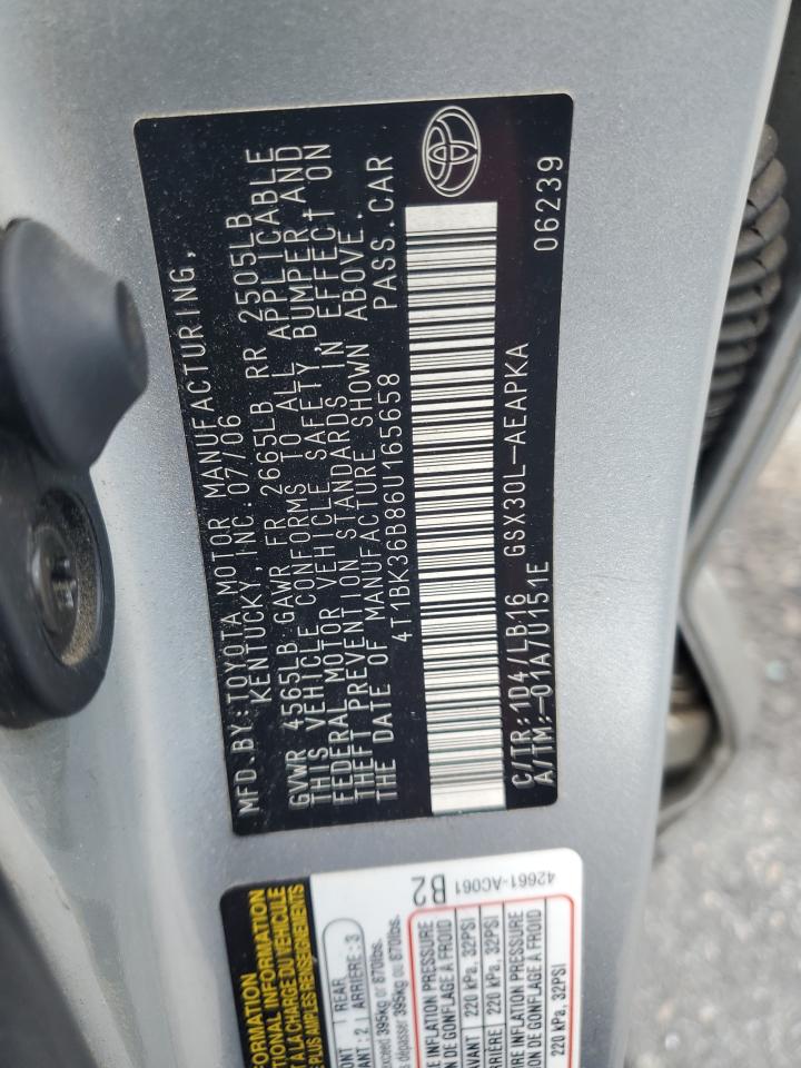 2006 Toyota Avalon Xl VIN: 4T1BK36B86U165658 Lot: 61861975