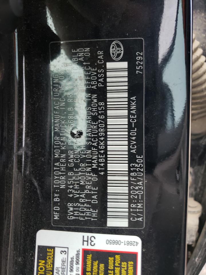 2009 Toyota Camry Base VIN: 4T4BE46K49R076158 Lot: 71405285