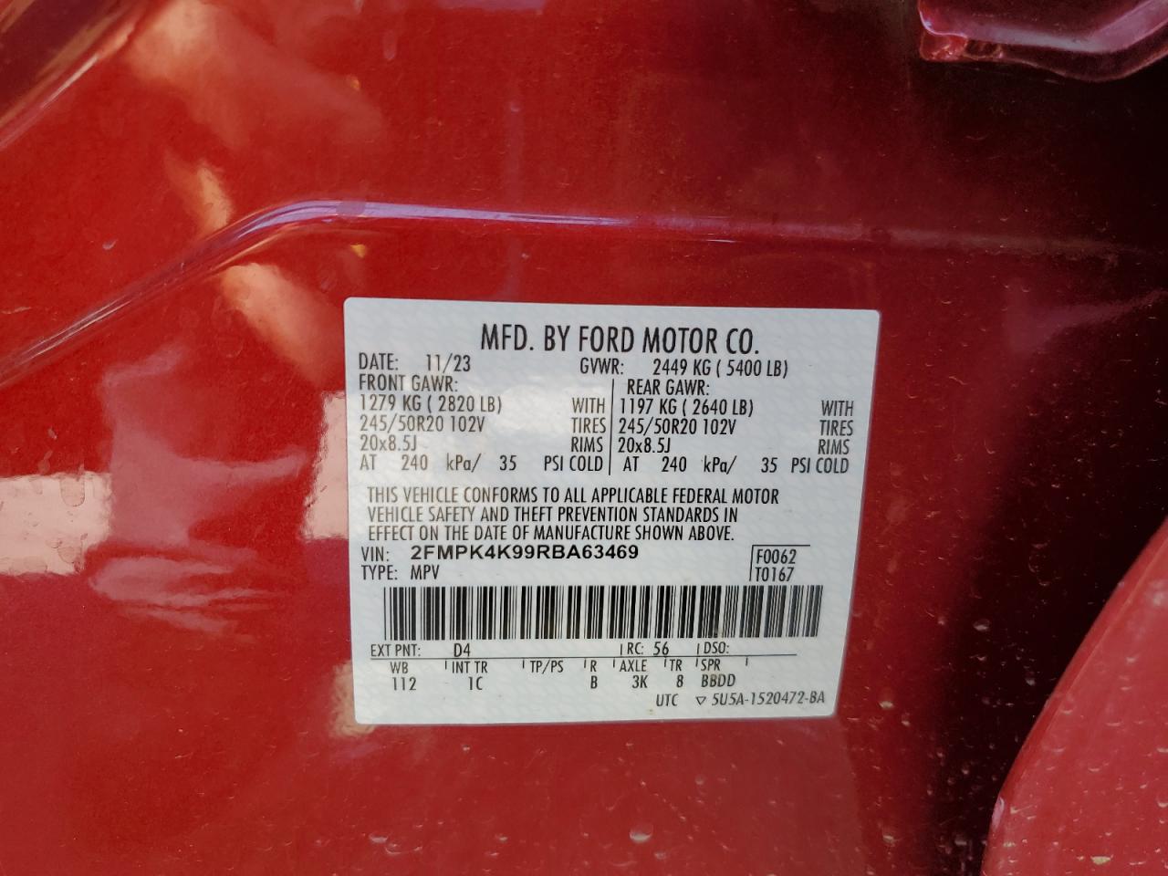 2024 Ford Edge Titanium VIN: 2FMPK4K99RBA63469 Lot: 61677925