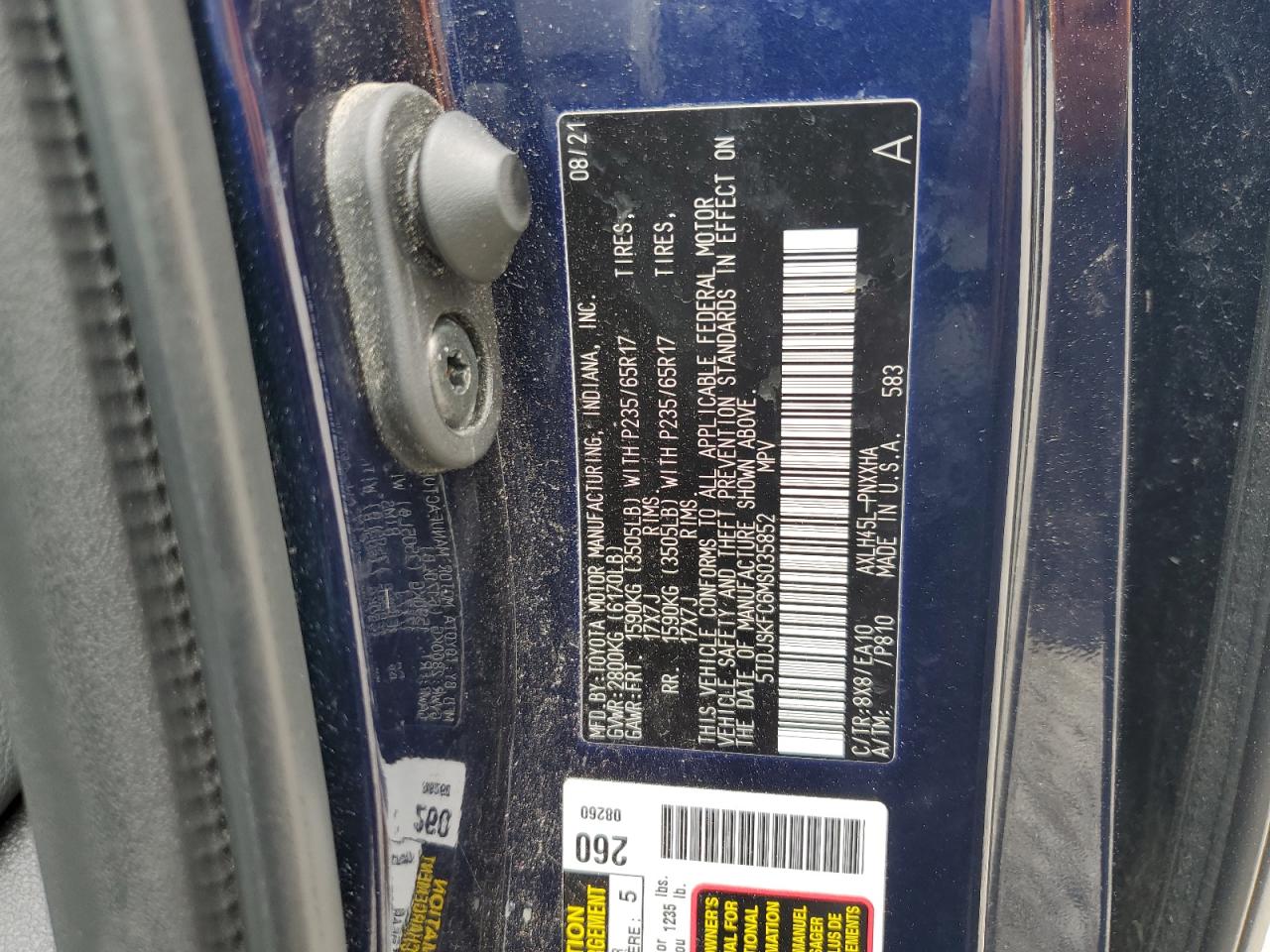 2021 Toyota Sienna Xle VIN: 5TDJSKFC6MS035852 Lot: 60808305