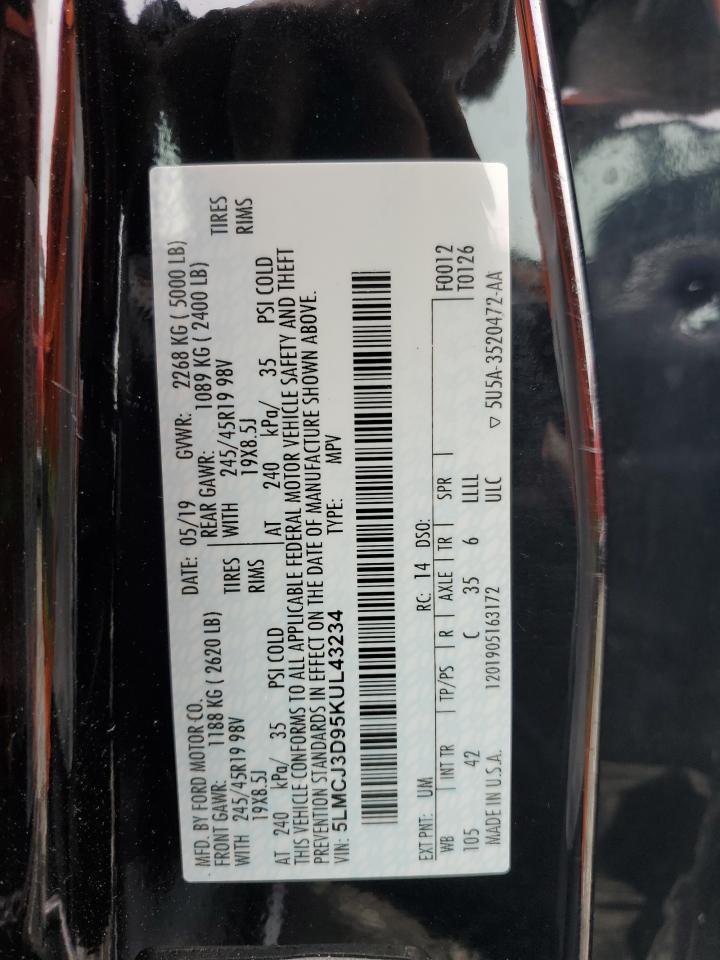 2019 Lincoln Mkc Reserve VIN: 5LMCJ3D95KUL43234 Lot: 61223605