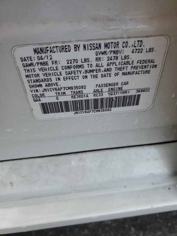 2012 Infiniti G37 Base VIN: JN1CV6AP7CM935092 Lot: 60971285