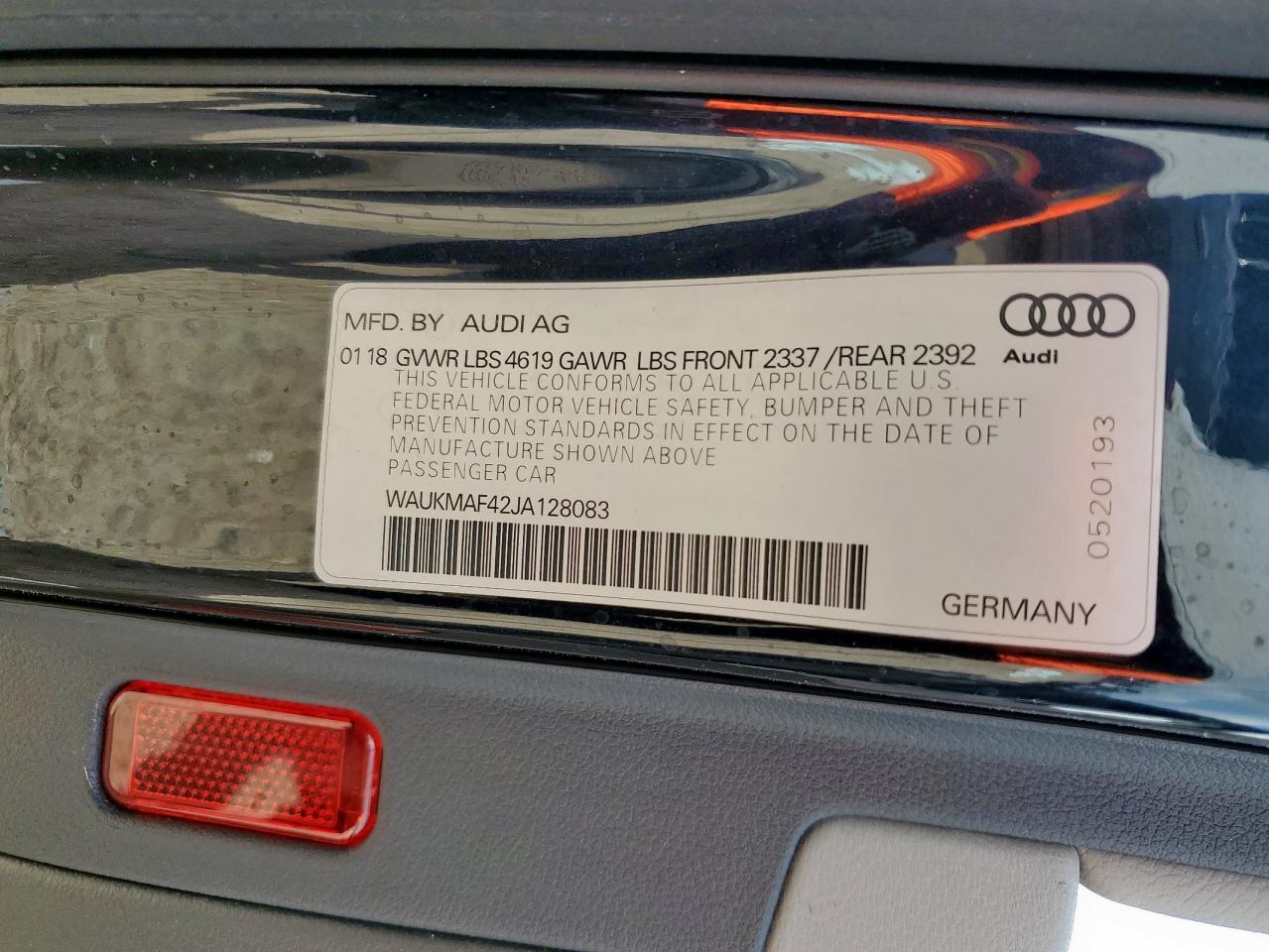 2018 Audi A4 Premium VIN: WAUKMAF42JA128083 Lot: 62935815