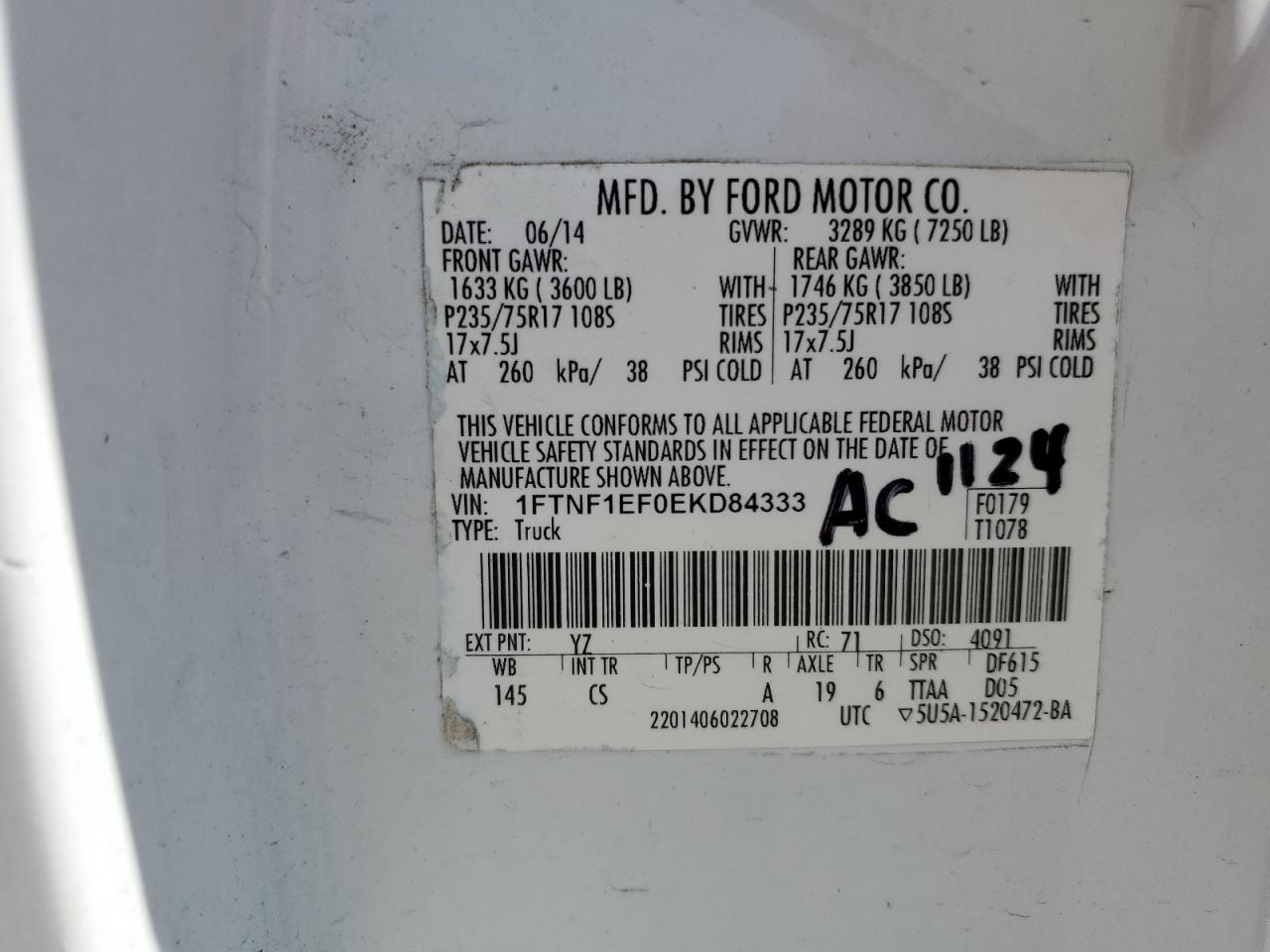 2014 Ford F150 VIN: 1FTNF1EF0EKD84333 Lot: 61494885