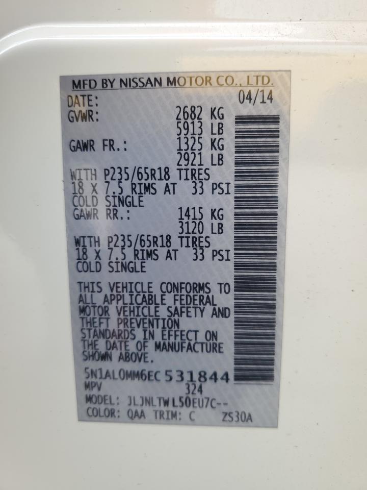 2014 Infiniti Qx60 VIN: 5N1AL0MM6EC531844 Lot: 61788305