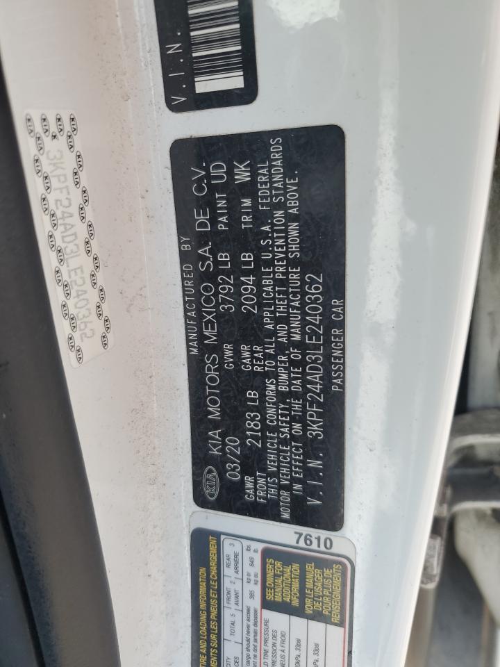 2020 Kia Forte Fe VIN: 3KPF24AD3LE240362 Lot: 62382125