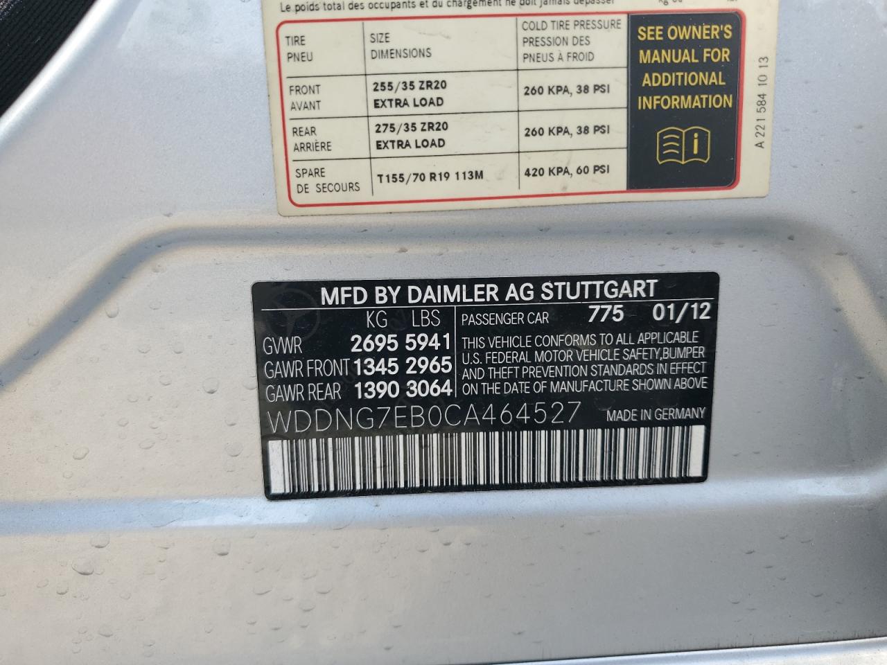 2012 Mercedes-Benz S 63 Amg VIN: WDDNG7EB0CA464527 Lot: 60414705