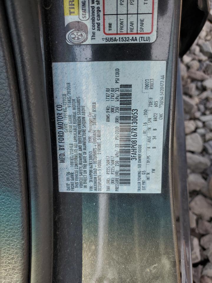 2007 Ford Fusion Sel VIN: 3FAHP08167R130053 Lot: 62155215