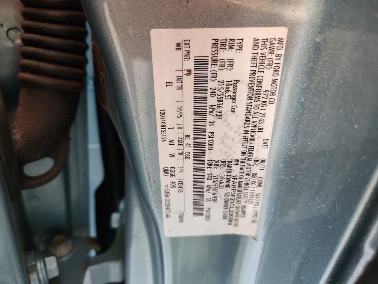 2012 Ford Focus Se VIN: 1FAHP3F21CL220569 Lot: 62416595