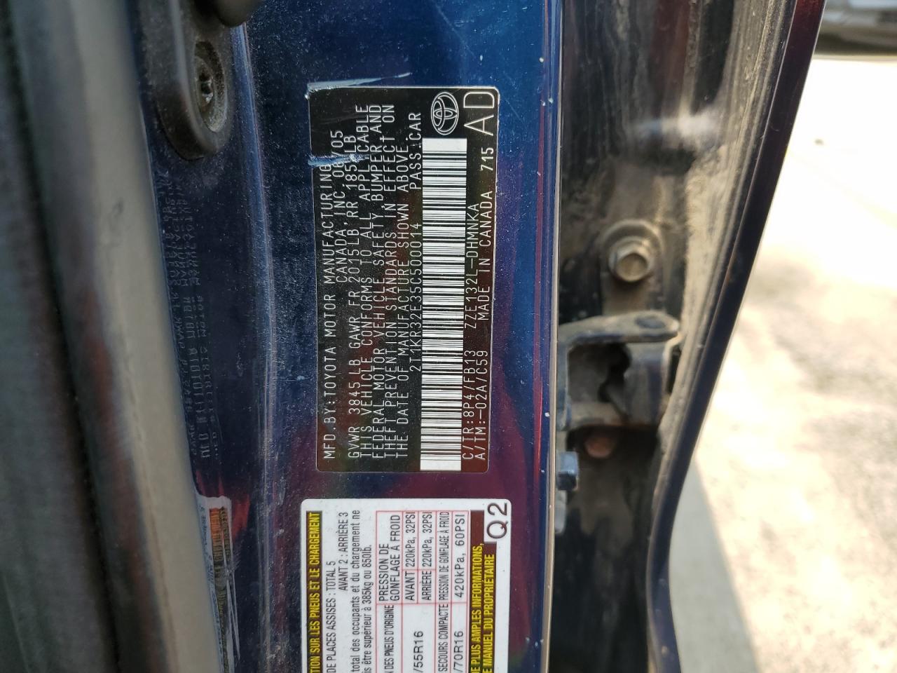 2005 Toyota Corolla Matrix Xr VIN: 2T1KR32E35C500014 Lot: 60527575