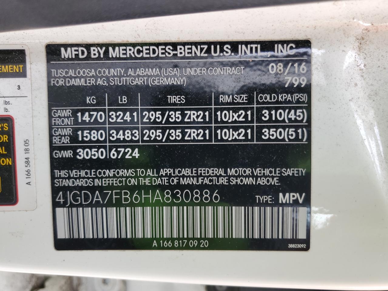 2017 Mercedes-Benz Gle 63 Amg-S 4Matic VIN: 4JGDA7FB6HA830886 Lot: 60837725