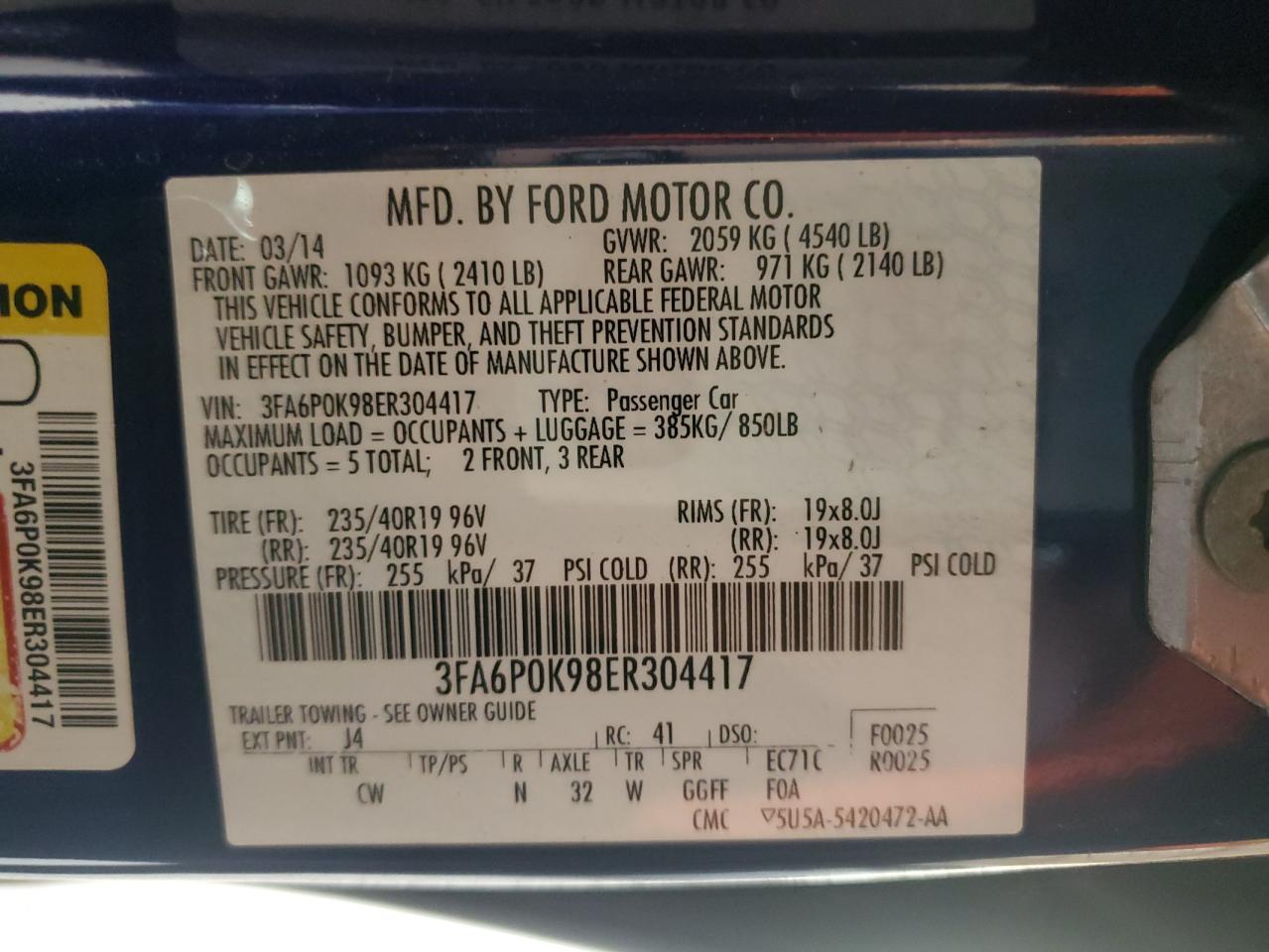 FORD FUSION 2014 VIN 3FA6P0K98ER304417 photo 12