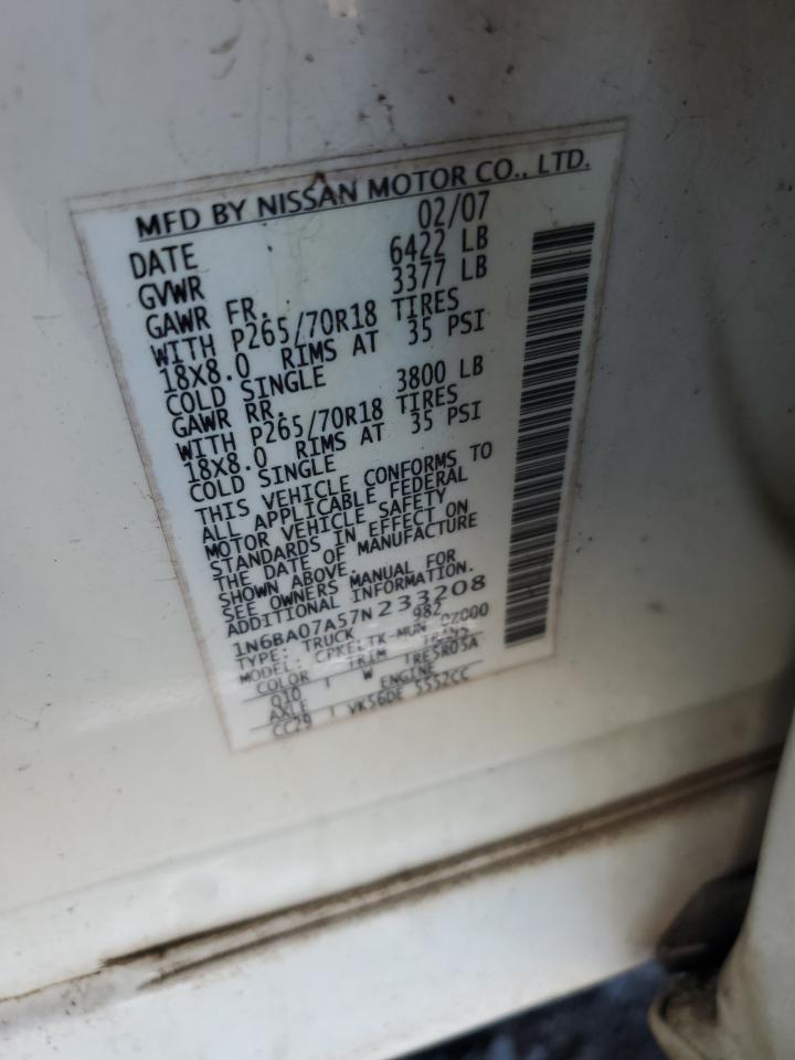 2007 Nissan Titan Xe VIN: 1N6BA07A57N233208 Lot: 60607915