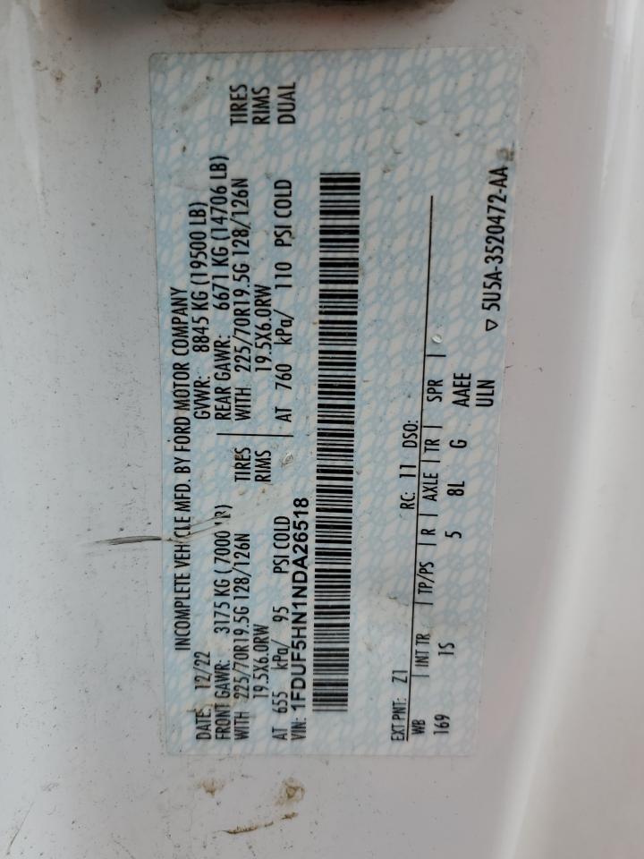 2022 Ford F550 Super Duty VIN: 1FDUF5HN1NDA26518 Lot: 62051805
