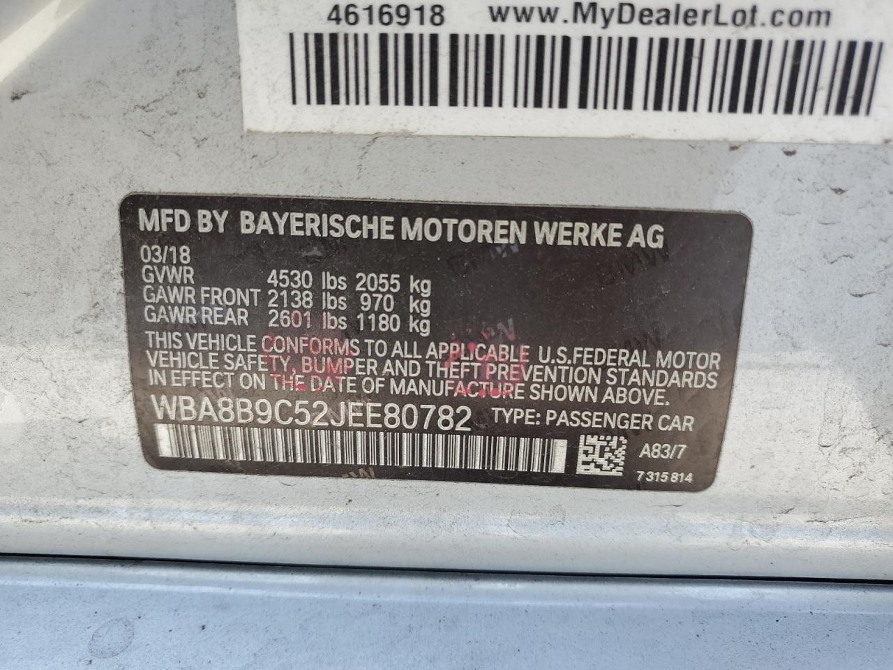 2018 BMW 330 I VIN: WBA8B9C52JEE80782 Lot: 62464485