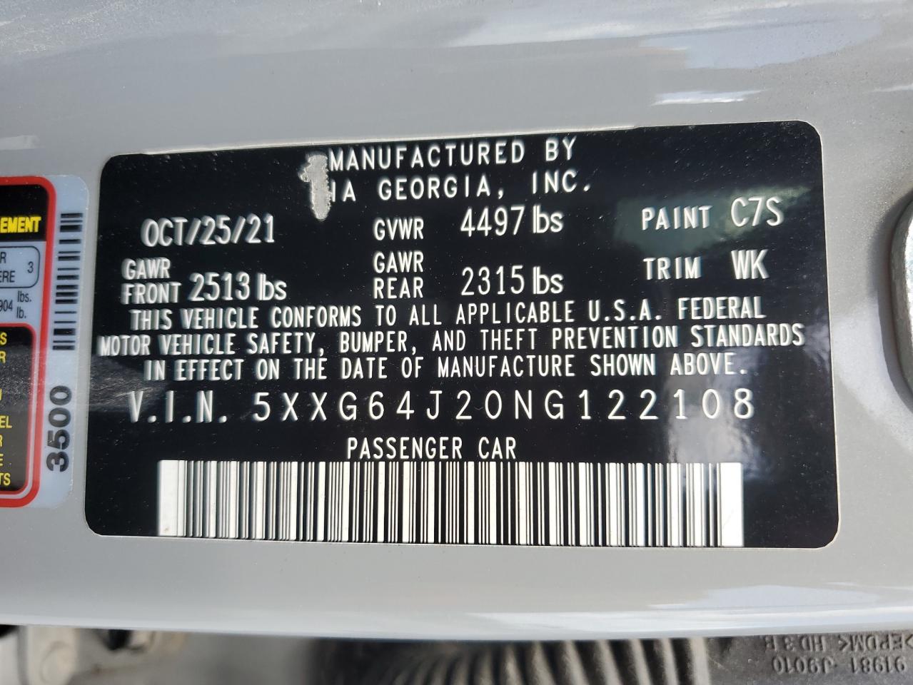 2022 Kia K5 Gt Line VIN: 5XXG64J20NG122108 Lot: 61124135