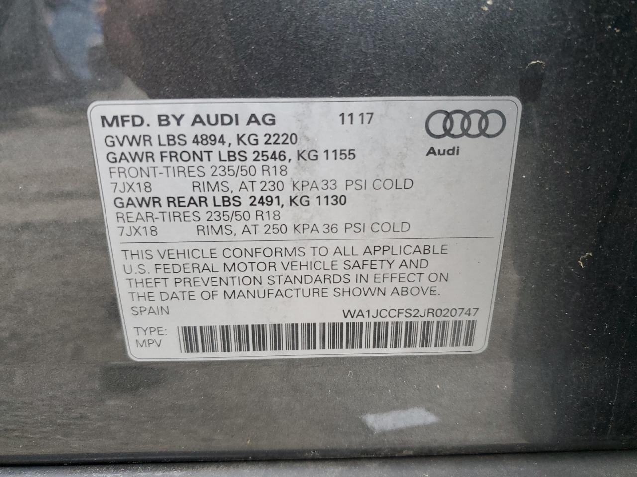 2018 Audi Q3 Premium Plus VIN: WA1JCCFS2JR020747 Lot: 62530485