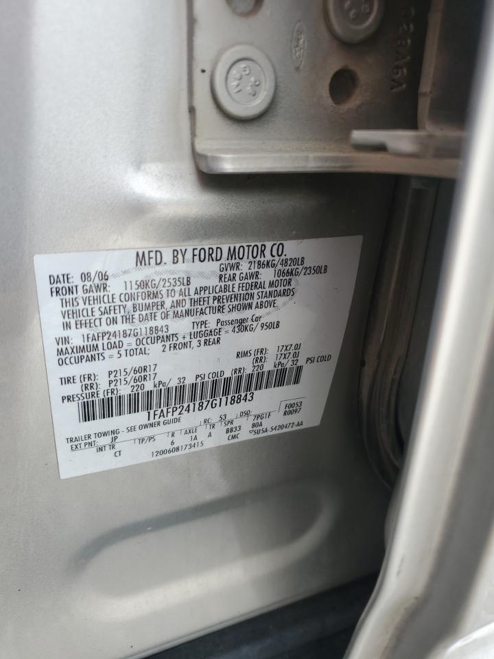 2007 Ford Five Hundred Sel VIN: 1FAFP24187G118843 Lot: 59888465