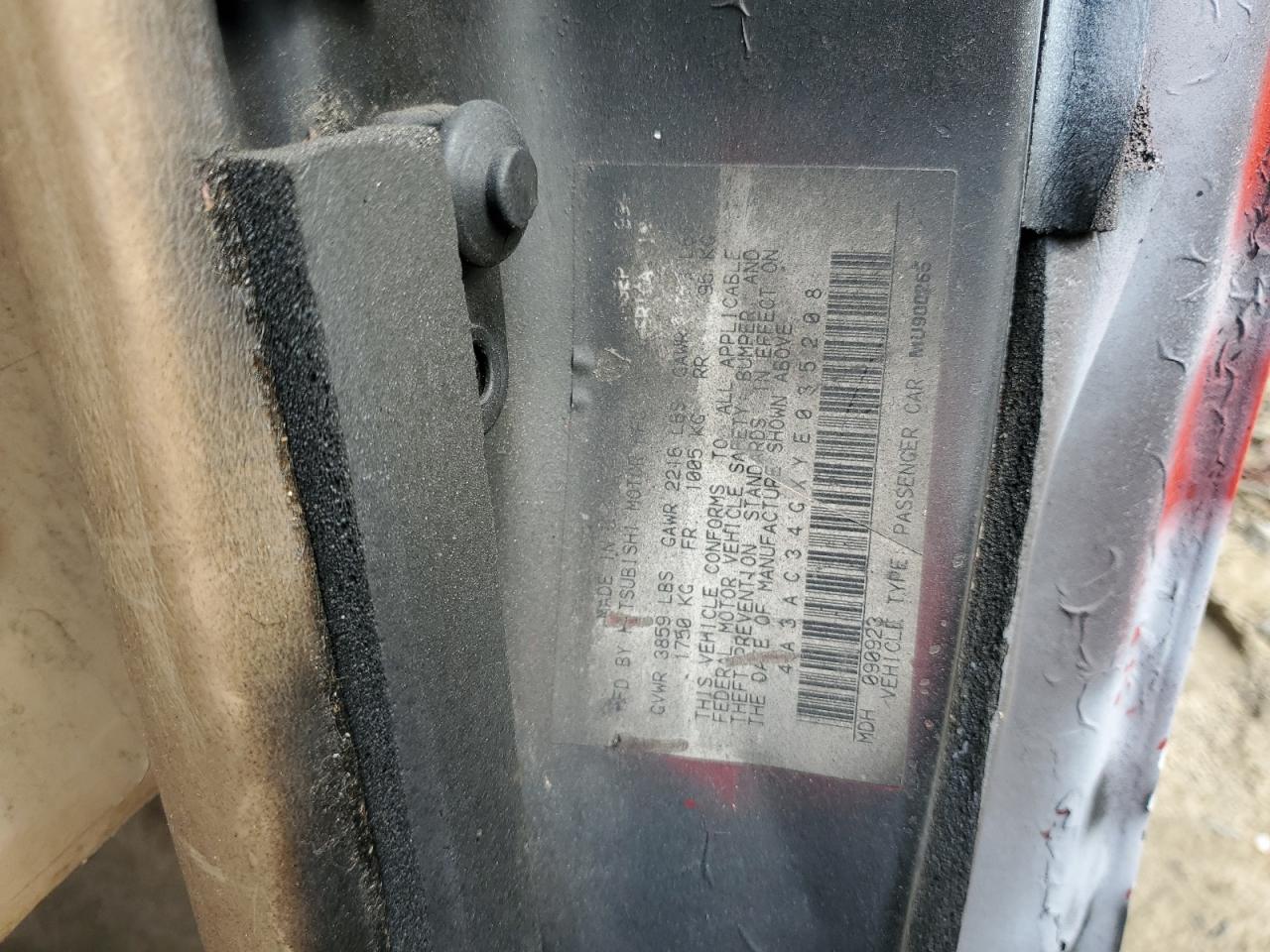 2000 Mitsubishi Eclipse Rs VIN: 4A3AC34GXYE035208 Lot: 61369815