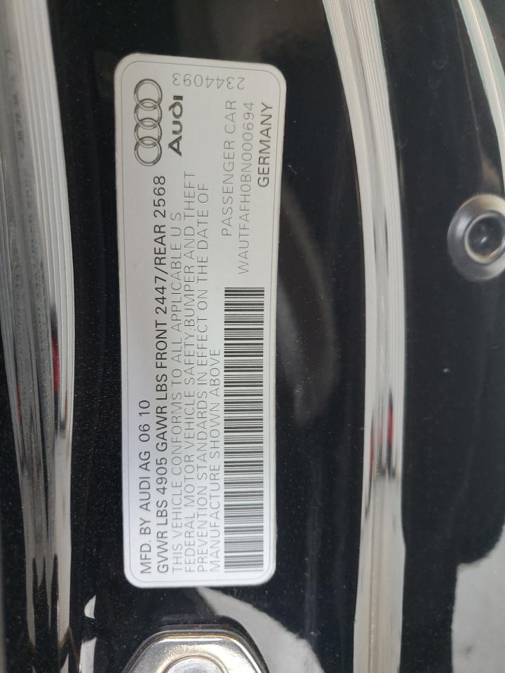 2011 Audi A5 Prestige VIN: WAUTFAFH0BN000694 Lot: 62299025