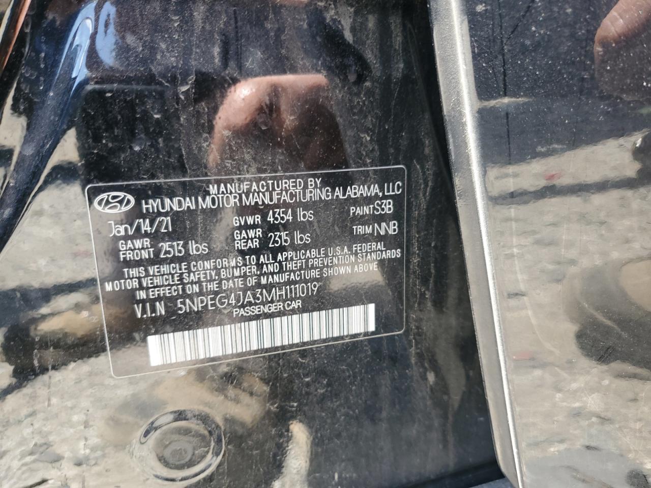 2021 Hyundai Sonata Se VIN: 5NPEG4JA3MH111019 Lot: 62118085