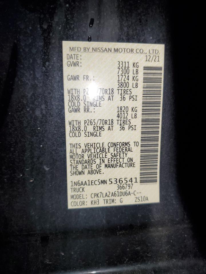 2021 Nissan Titan S VIN: 1N6AA1EC5MN536541 Lot: 62842215