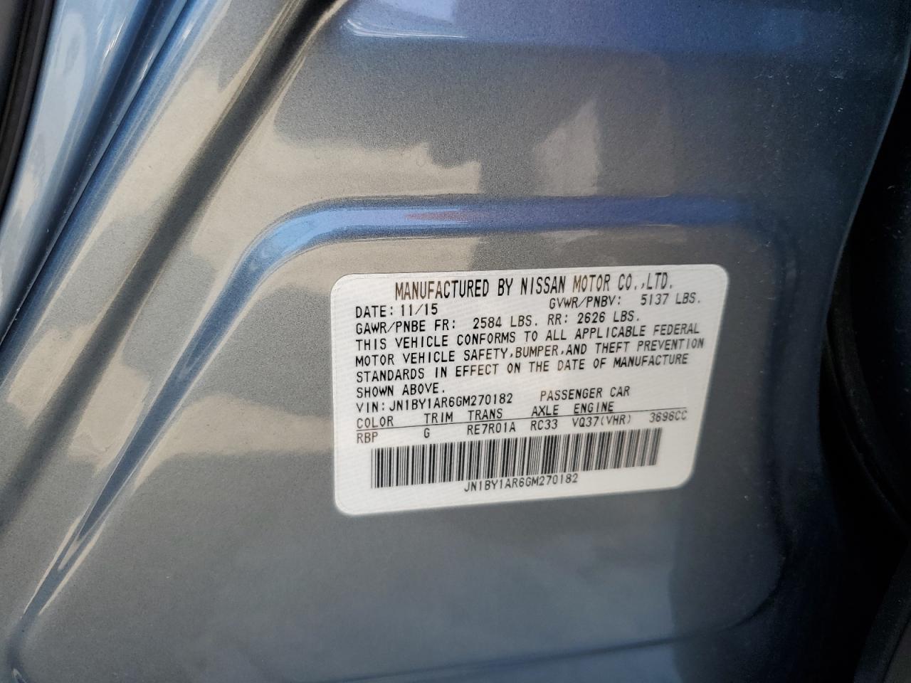 2016 Infiniti Q70 3.7 VIN: JN1BY1AR6GM270182 Lot: 61813865