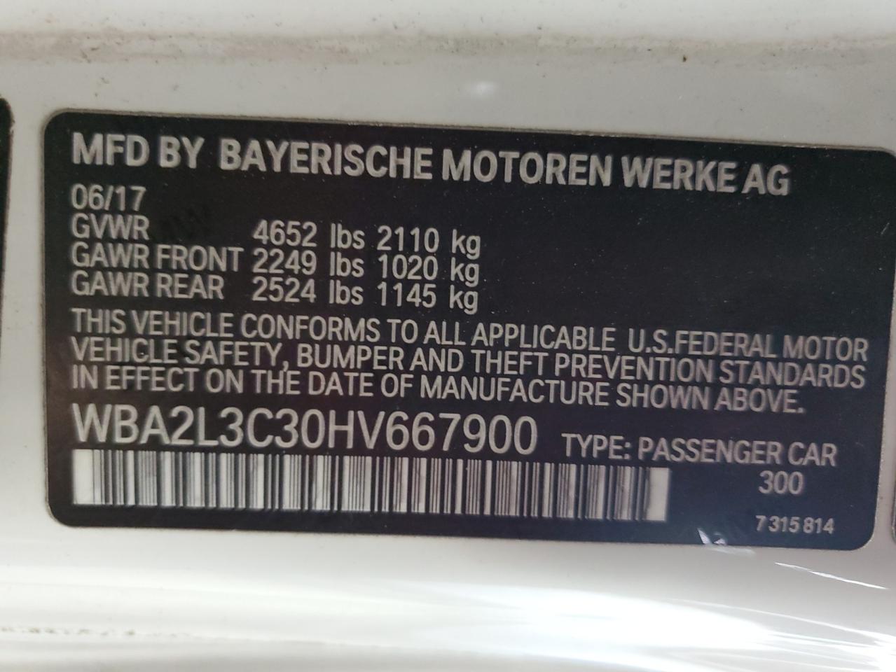 2017 BMW M240Xi VIN: WBA2L3C30HV667900 Lot: 62483595
