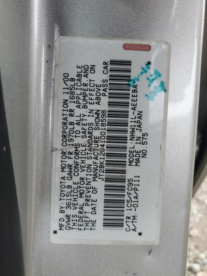 2001 Toyota Prius VIN: JT2BK12U410018598 Lot: 59821545