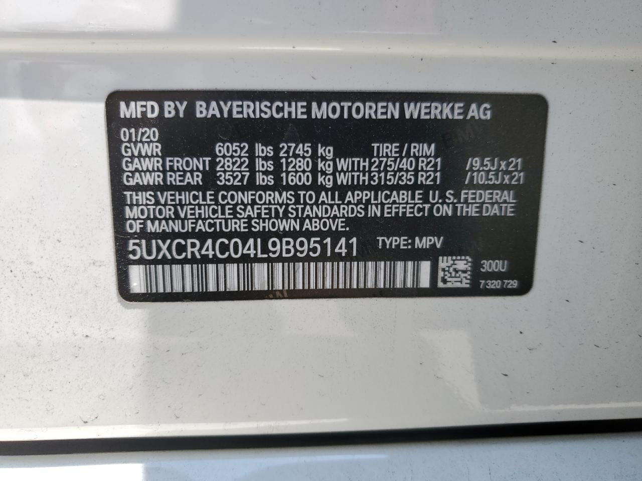 2020 BMW X5 Sdrive 40I VIN: 5UXCR4C04L9B95141 Lot: 61798455