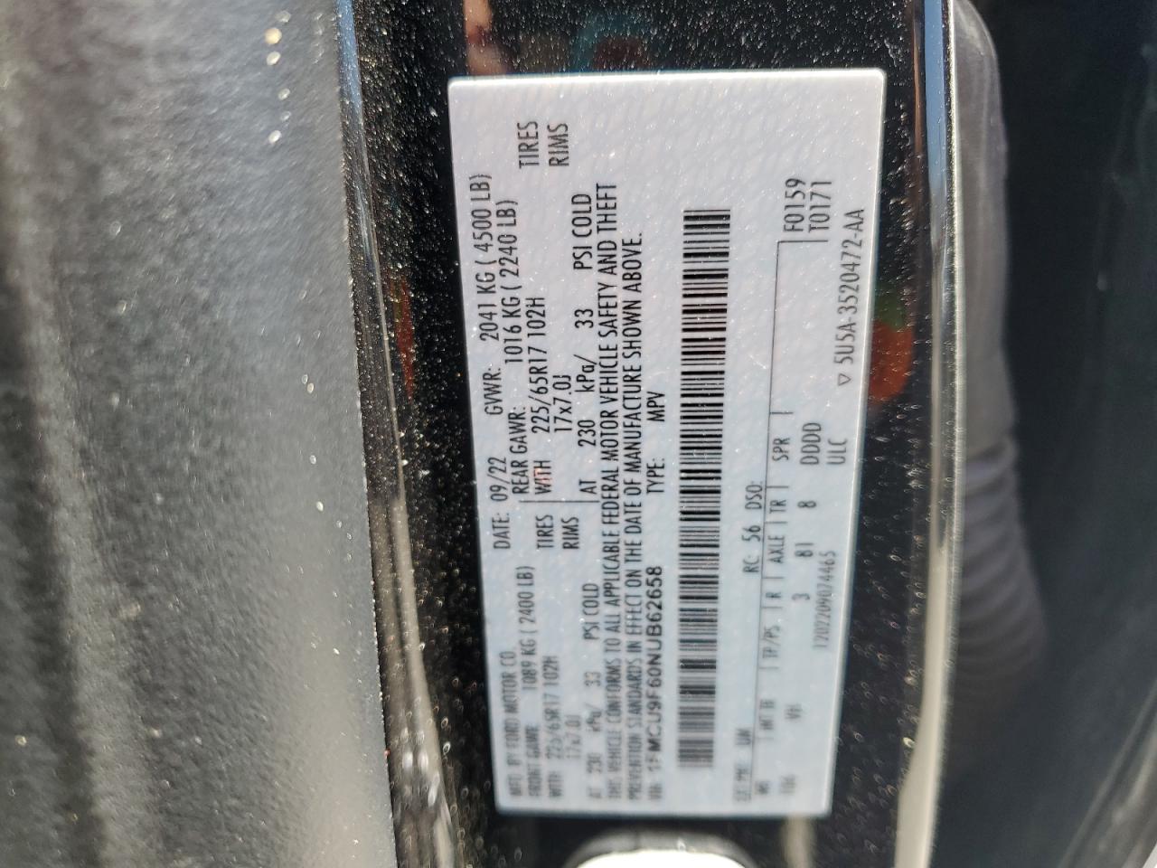 2022 Ford Escape S VIN: 1FMCU9F60NUB62658 Lot: 61087735