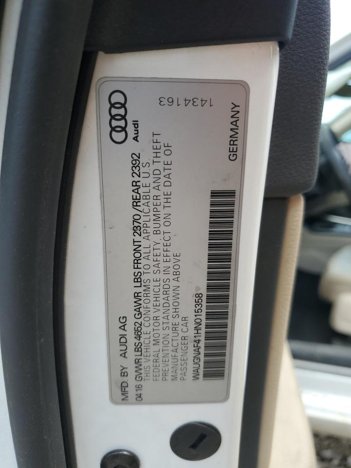 2017 Audi A4 Premium VIN: WAUGNAF41HN015358 Lot: 62257445