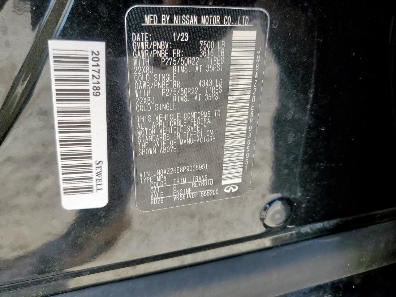 2023 Infiniti Qx80 Sensory VIN: JN8AZ2BE8P9305951 Lot: 60982945