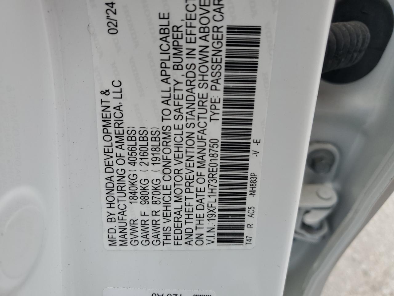 HONDA CIVIC 2024 VIN 19XFL1H73RE018750 фото 12