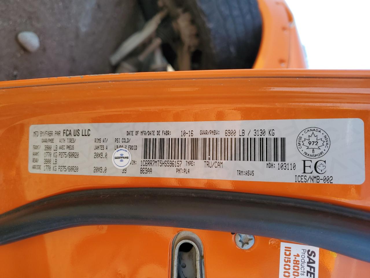 2017 Ram 1500 Sport VIN: 1C6RR7MT5HS596157 Lot: 62958185