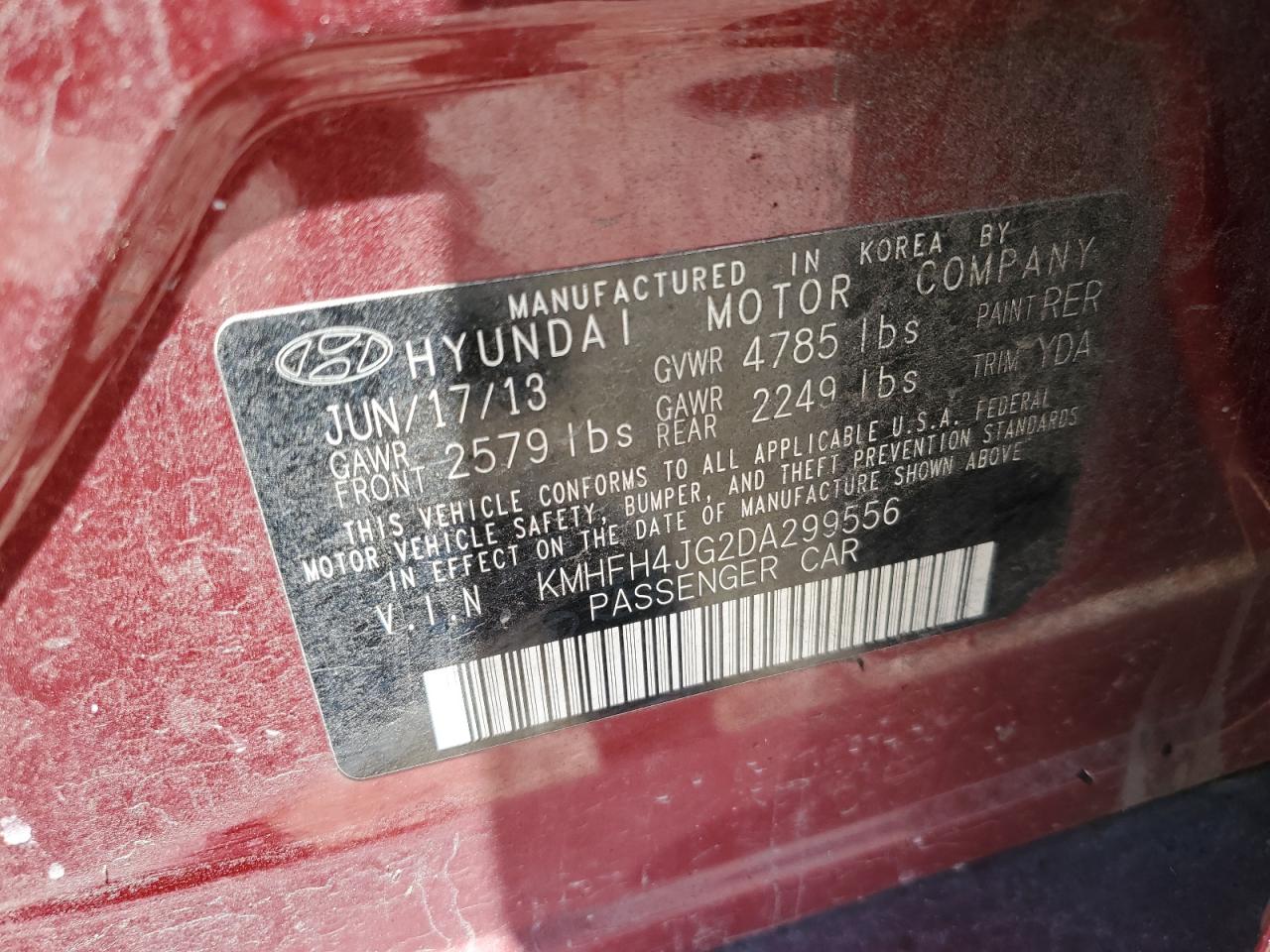 2013 Hyundai Azera Gls VIN: KMHFH4JG2DA299556 Lot: 61410975