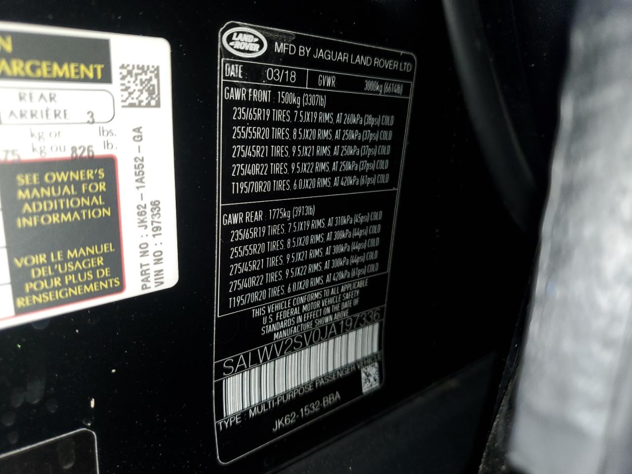 2018 Land Rover Range Rover Sport Hse Dynamic VIN: SALWV2SV0JA197336 Lot: 60252435