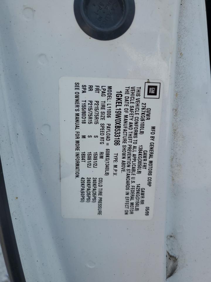 1999 GMC Safari Xt VIN: 1GKEL19W0XB533186 Lot: 61081545