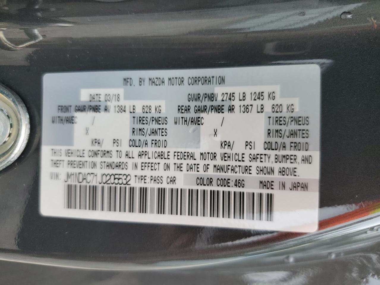 2018 Mazda Mx-5 Miata Club VIN: JM1NDAC71J0205532 Lot: 60148445