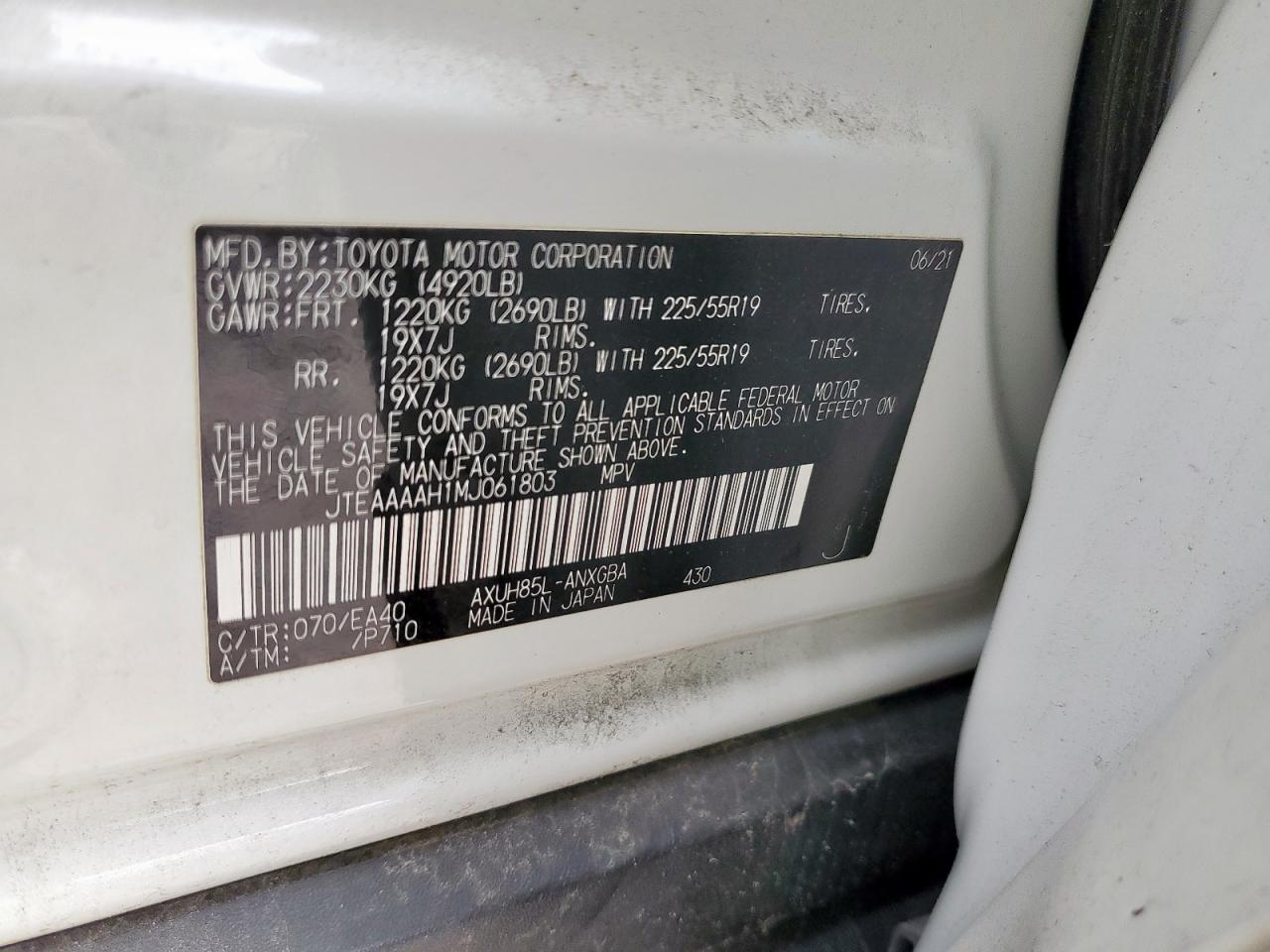 TOYOTA VENZA 2021 VIN JTEAAAAH1MJ061803 фото 14