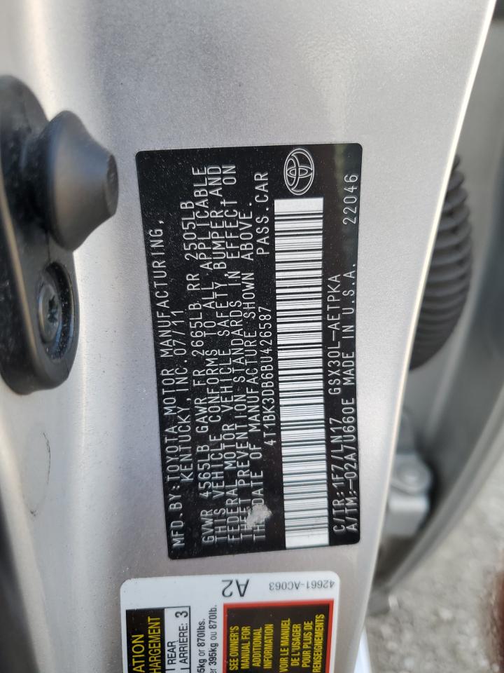 2011 Toyota Avalon Base VIN: 4T1BK3DB6BU426587 Lot: 60605745