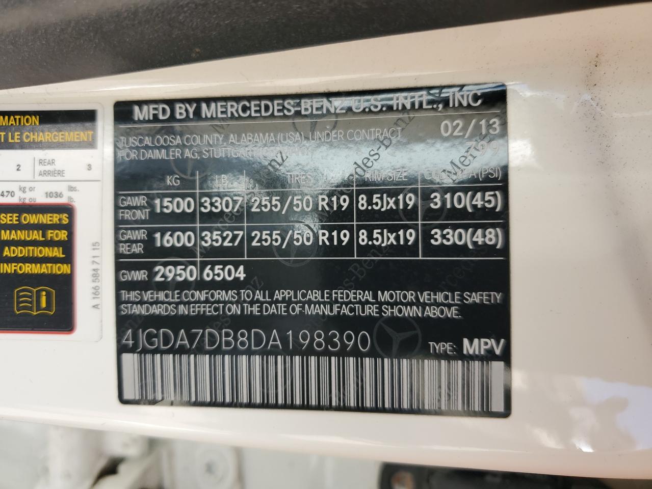 2013 Mercedes-Benz Ml 550 4Matic VIN: 4JGDA7DB8DA198390 Lot: 62422525