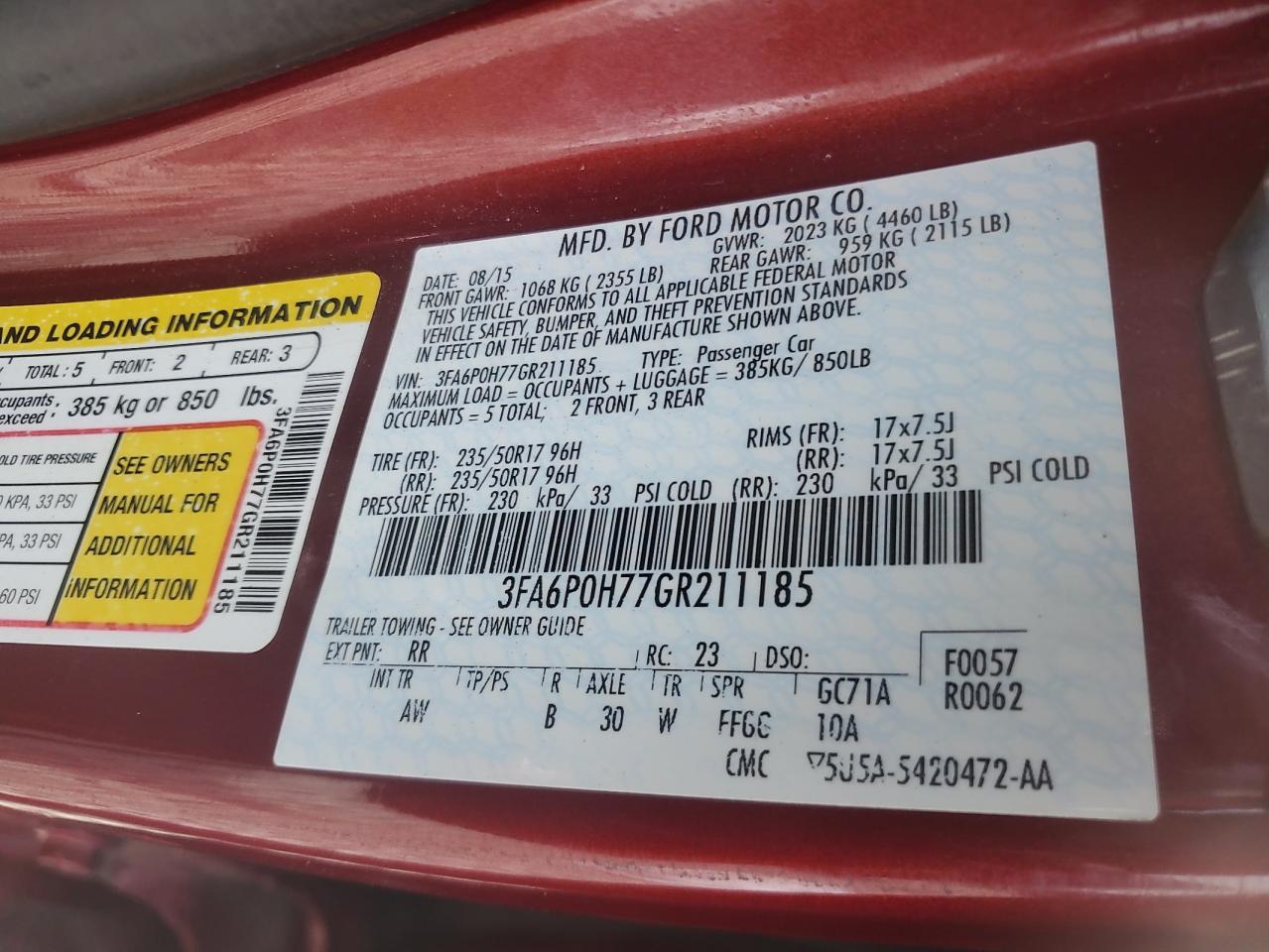 2016 Ford Fusion Se VIN: 3FA6P0H77GR211185 Lot: 61770955