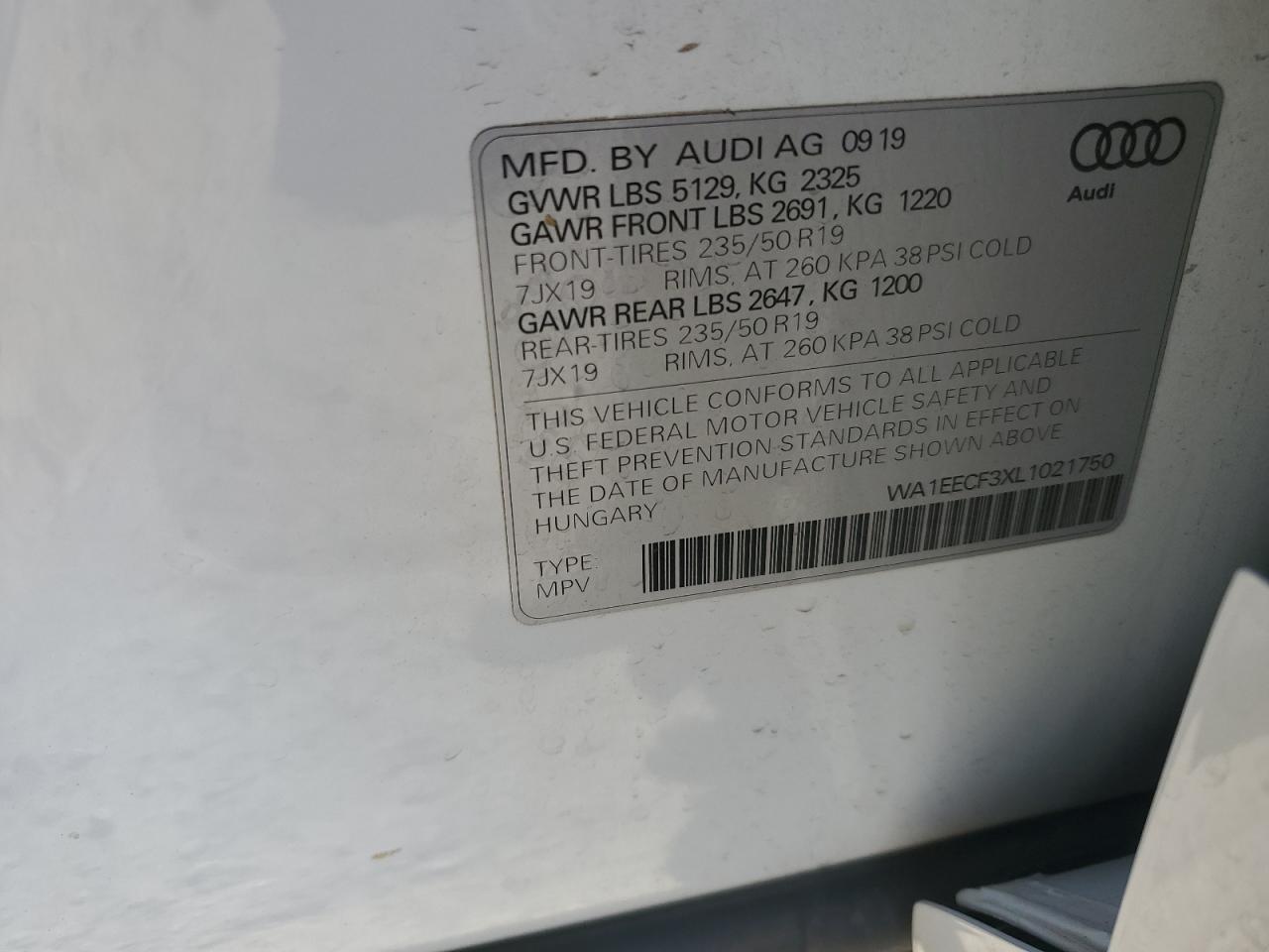2020 Audi Q3 Premium Plus S-Line VIN: WA1EECF3XL1021750 Lot: 62696415