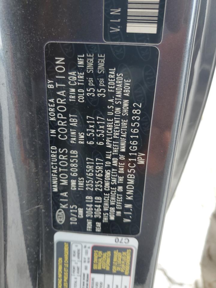 2016 Kia Sedona Lx VIN: KNDMB5C11G6165382 Lot: 62607405