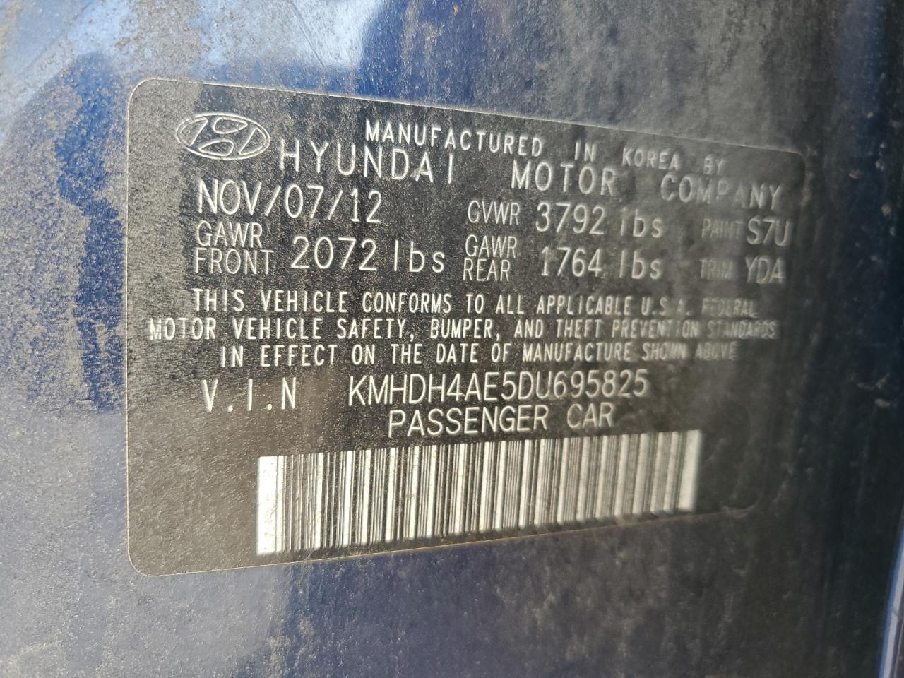 2013 Hyundai Elantra Gls VIN: KMHDH4AE5DU695825 Lot: 59026915