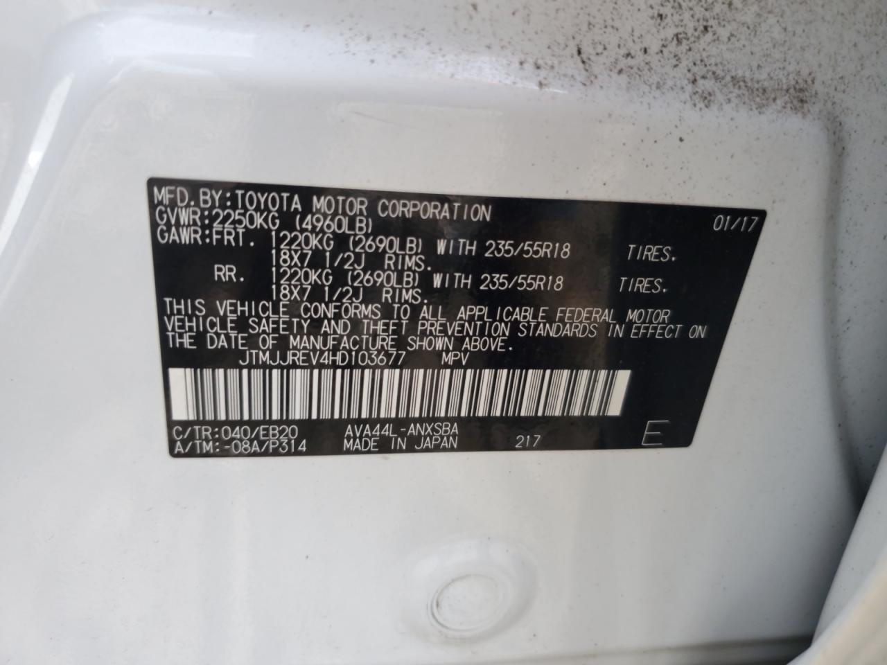 2017 Toyota Rav4 Hv Se VIN: JTMJJREV4HD103677 Lot: 62130795