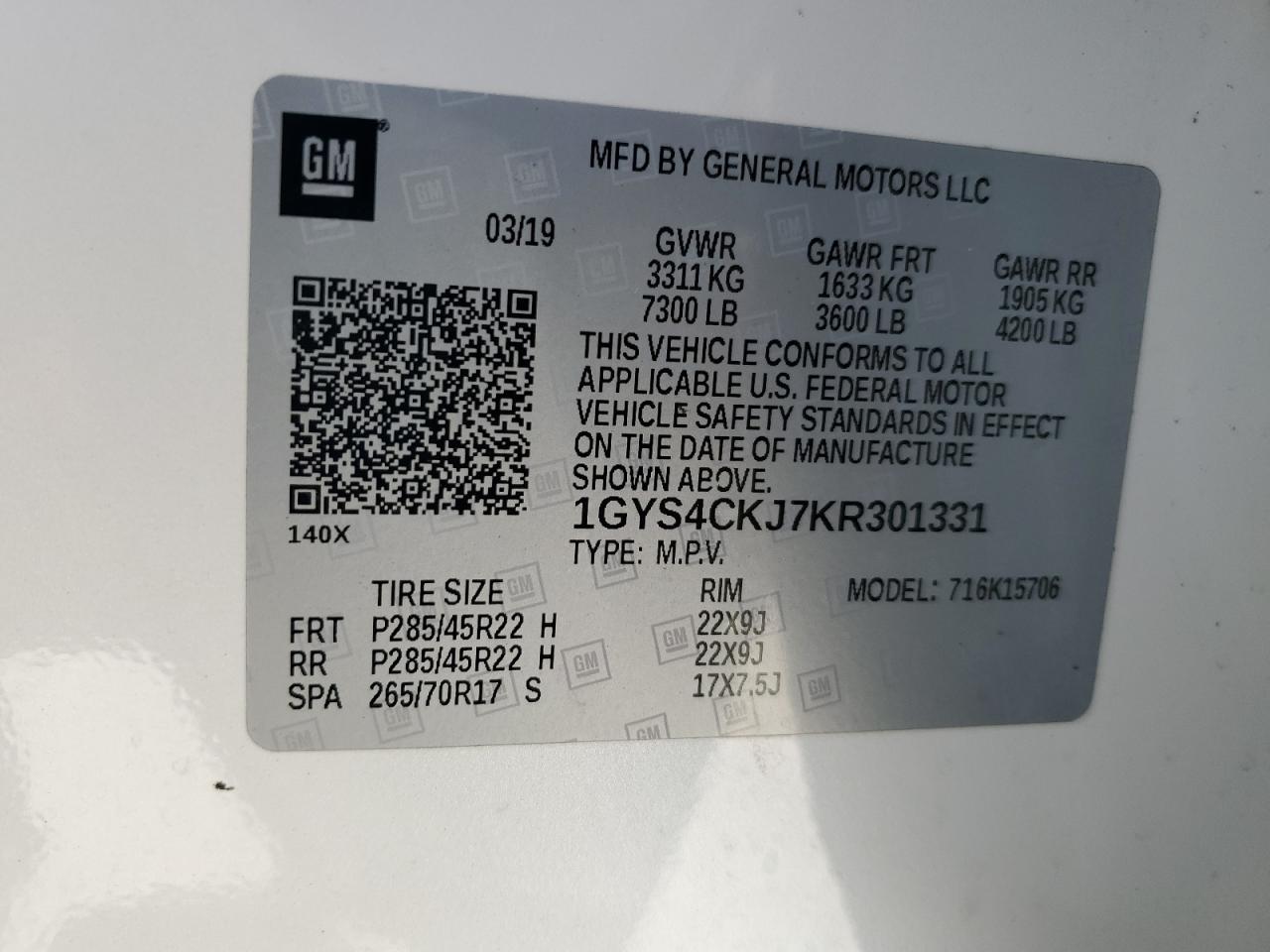 2019 Cadillac Escalade Premium Luxury VIN: 1GYS4CKJ7KR301331 Lot: 60426015